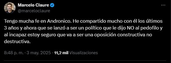 Claure desde su cuenta de X
